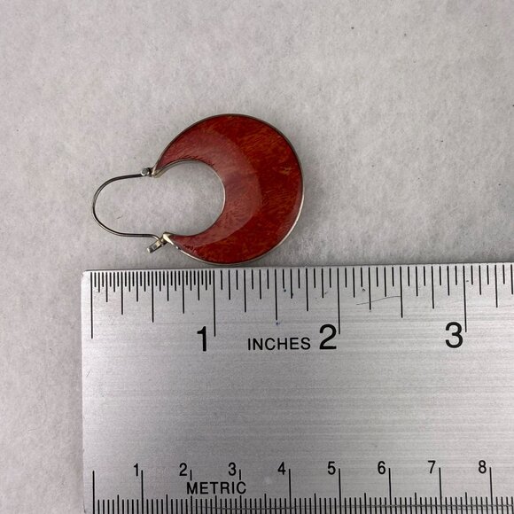 Sterling Silver Womens Red Crescent Enamel Hoop Earrings Vintage Style - Picture 3 of 3